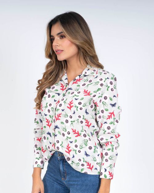 Camisa estampada manga larga para mujer