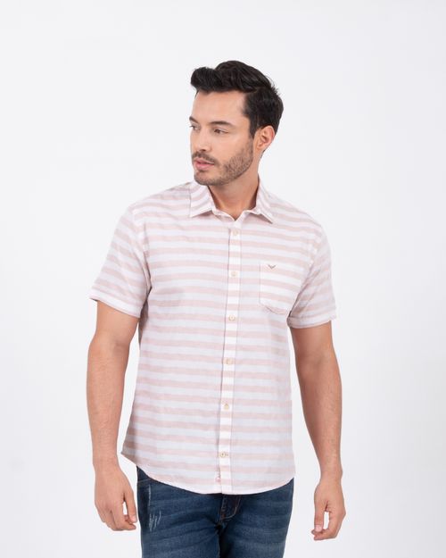 Camisa de rayas arena-blanca para hombre