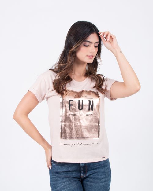 Camiseta rosada estampado frontal para mujer