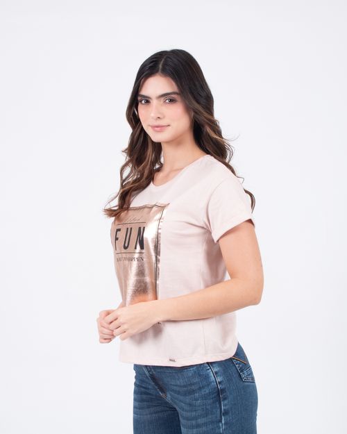 Camiseta rosada estampado frontal para mujer