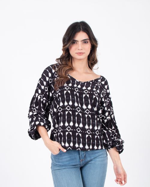 Blusa azul estampada para mujer