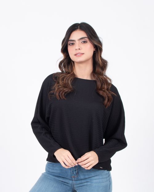 Blusa negra manga larga para mujer