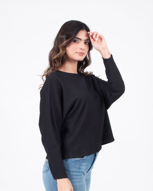 Blusa negra manga larga para mujer