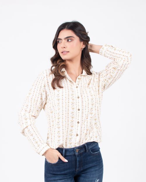 Camisa estampada manga larga para mujer