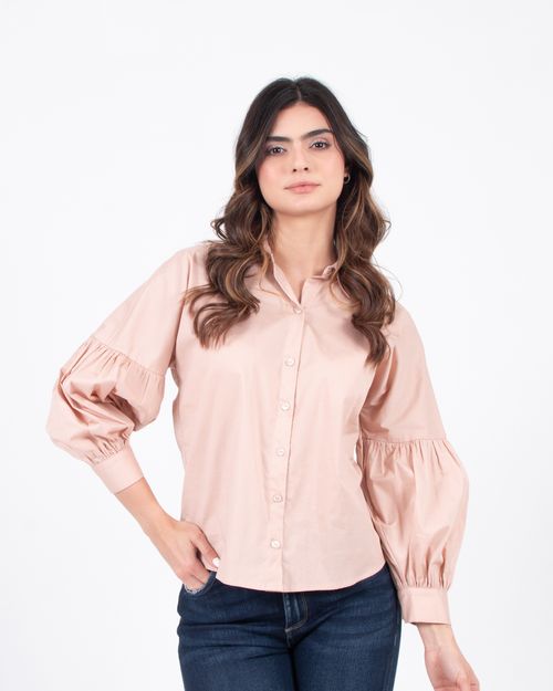 Camisa palo rosa manga larga para mujer