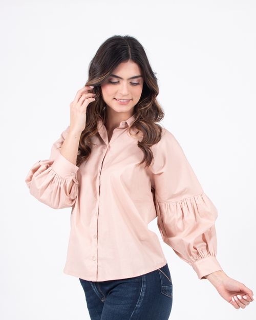 Camisa palo rosa manga larga para mujer