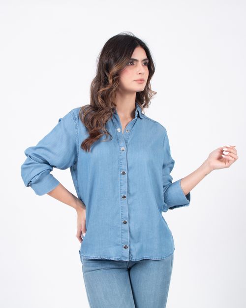 Camisa efecto denim manga larga para mujer