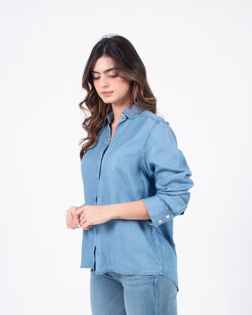 Camisa efecto denim manga larga para mujer