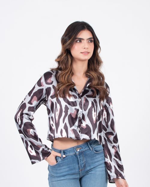 Camisa estampada manga larga para mujer