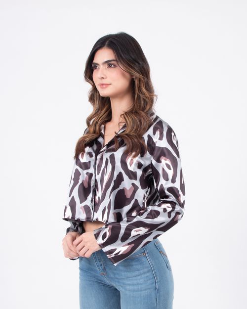 Camisa estampada manga larga para mujer