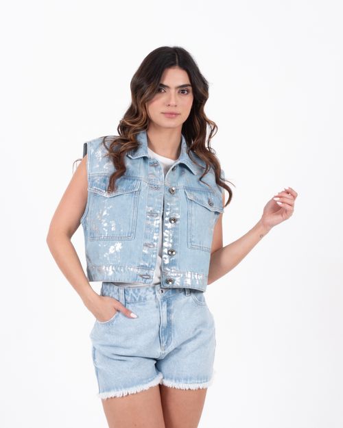 Chaleco denim tono claro para mujer