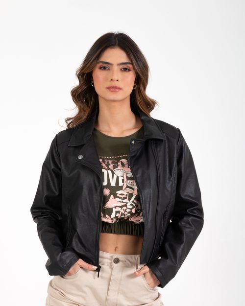 Chaqueta negra efecto cuero para Mujer