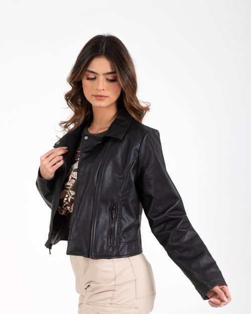 Chaqueta negra efecto cuero para Mujer
