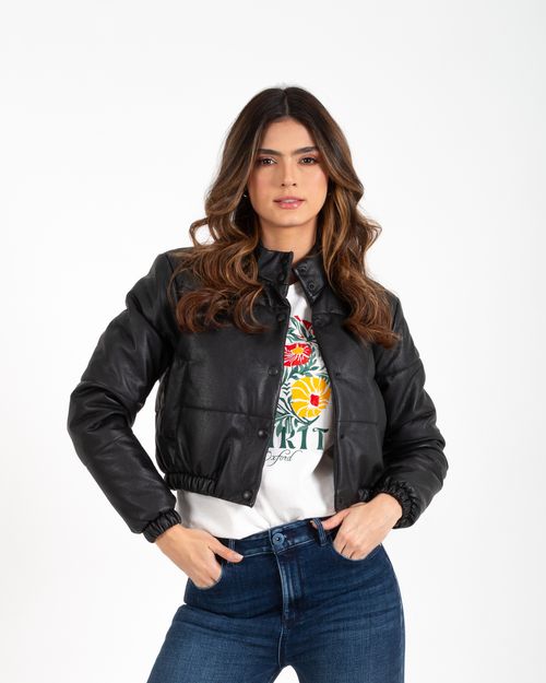 Chaqueta negra efecto cuero para Mujer