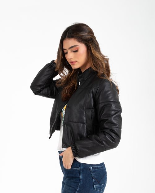 Chaqueta negra efecto cuero para Mujer
