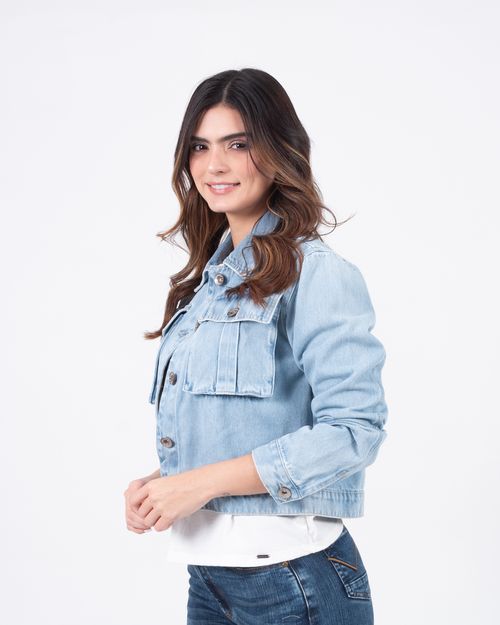 Chaqueta denim tono claro para mujer