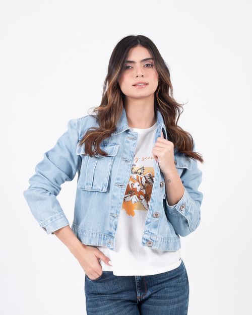 Chaqueta denim tono claro para mujer