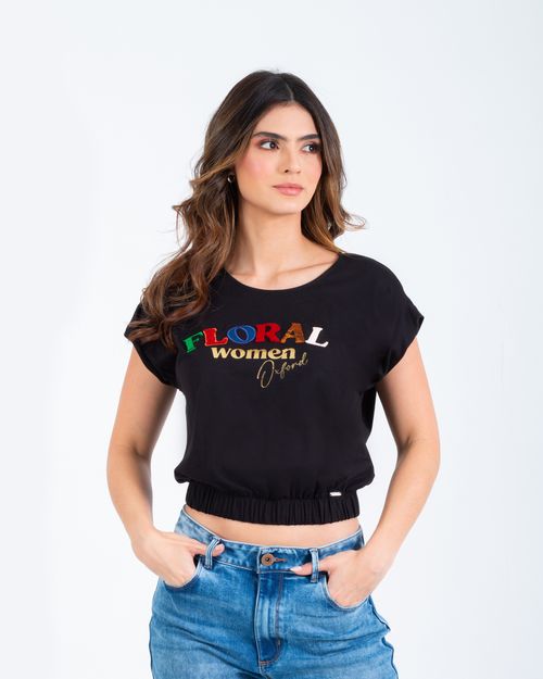 Camiseta negra estampado frontal para mujer