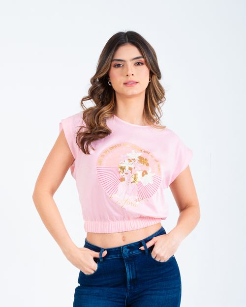 Camiseta rosada estampado frontal para mujer
