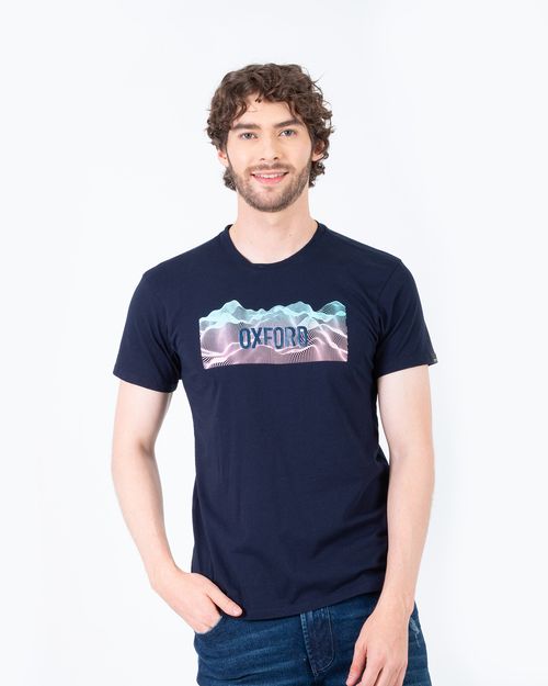 Camiseta azul estampado frontal para hombre