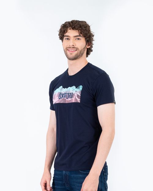 Camiseta azul estampado frontal para hombre