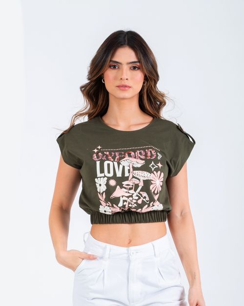 Camiseta verde estampado frontal para mujer