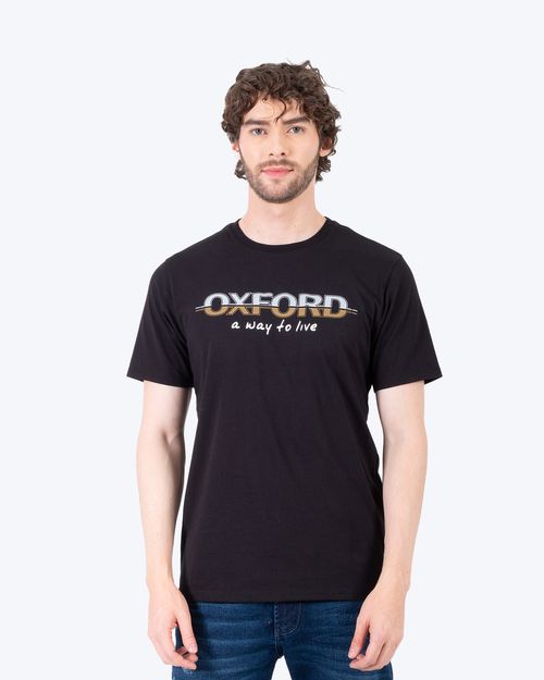 Camiseta negra estampado frontal para hombre