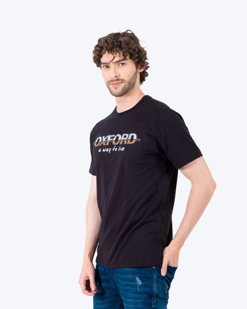 Camiseta negra estampado frontal para hombre