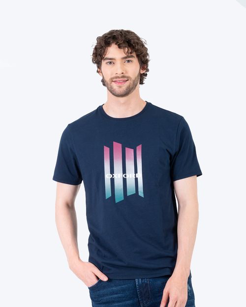 Camiseta azul estampado frontal para hombre