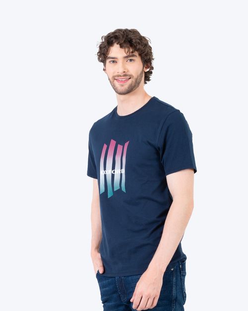 Camiseta azul estampado frontal para hombre