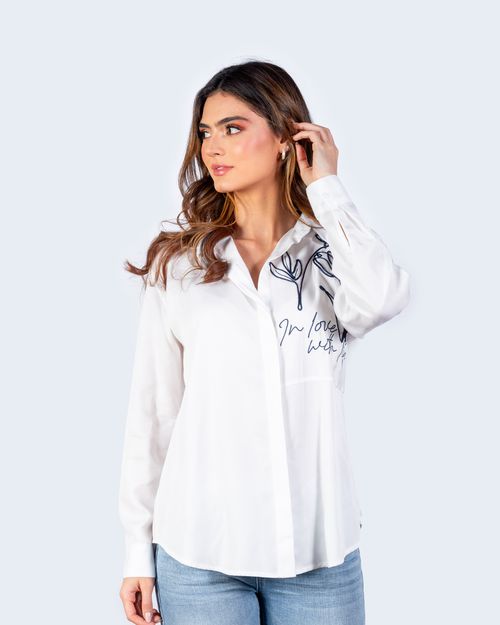 Camisa blanca manga larga para mujer