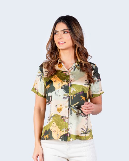 Camisa estampada manga corta para mujer