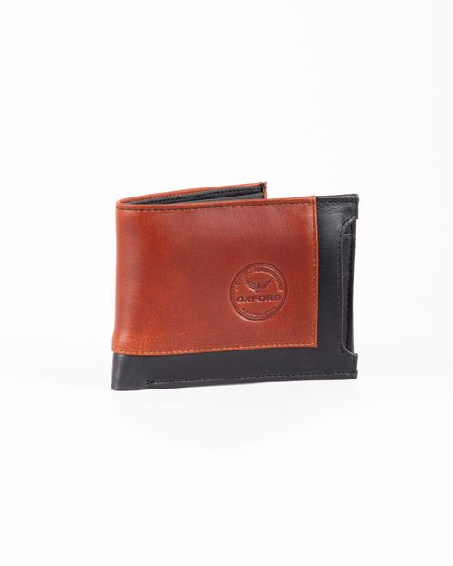 Billetera miel-negra en cuero para hombre