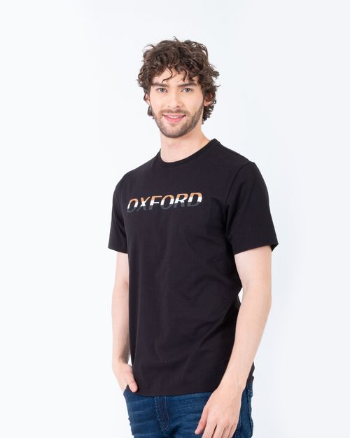 Camiseta negra estampado frontal para hombre