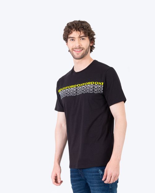 Camiseta negra estampado frontal para hombre