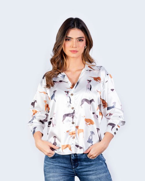 Camisa estampada manga larga para mujer