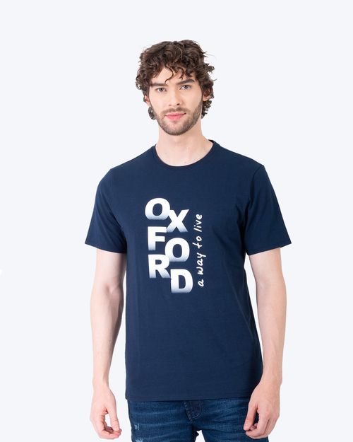 Camiseta azul estampado frontal para hombre