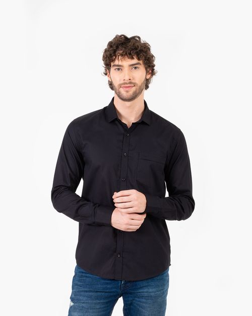 Camisa negra manga larga para hombre