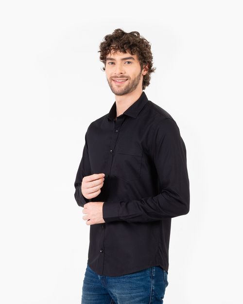 Camisa negra manga larga para hombre