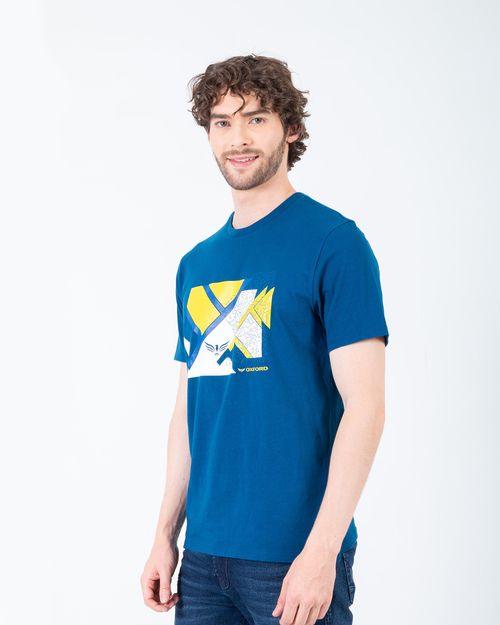 Camiseta azul estampado frontal para hombre