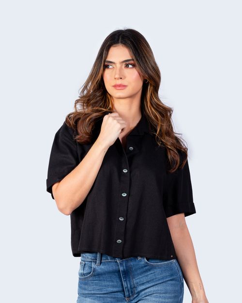 Camisa negra manga corta para mujer
