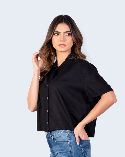 Camisa negra manga corta para mujer