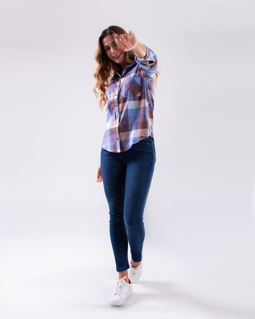 Camisa de cuadros manga larga para mujer