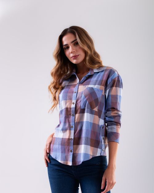 Camisa de cuadros manga larga para mujer