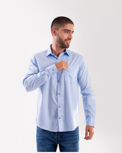 Camisa celeste manga larga para hombre