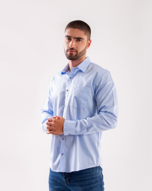 Camisa celeste manga larga para hombre