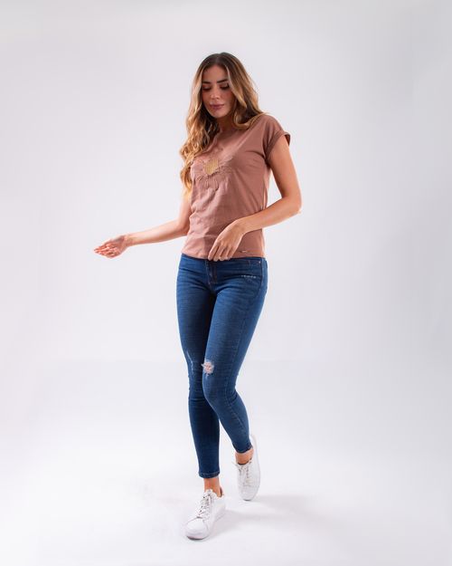 Camiseta nude bordado frontal para mujer