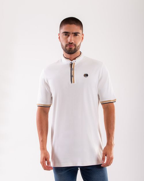 Polo blanca cuello neru para hombre