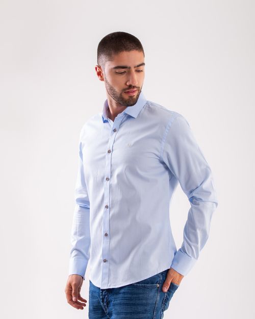 Camisa celeste manga larga para hombre