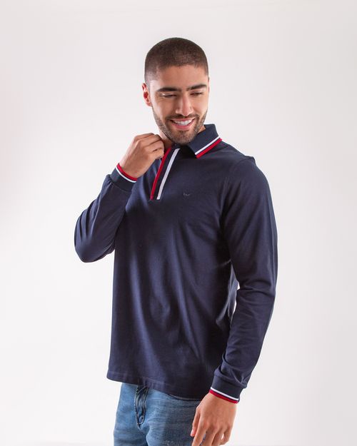 Polo azul manga larga para hombre